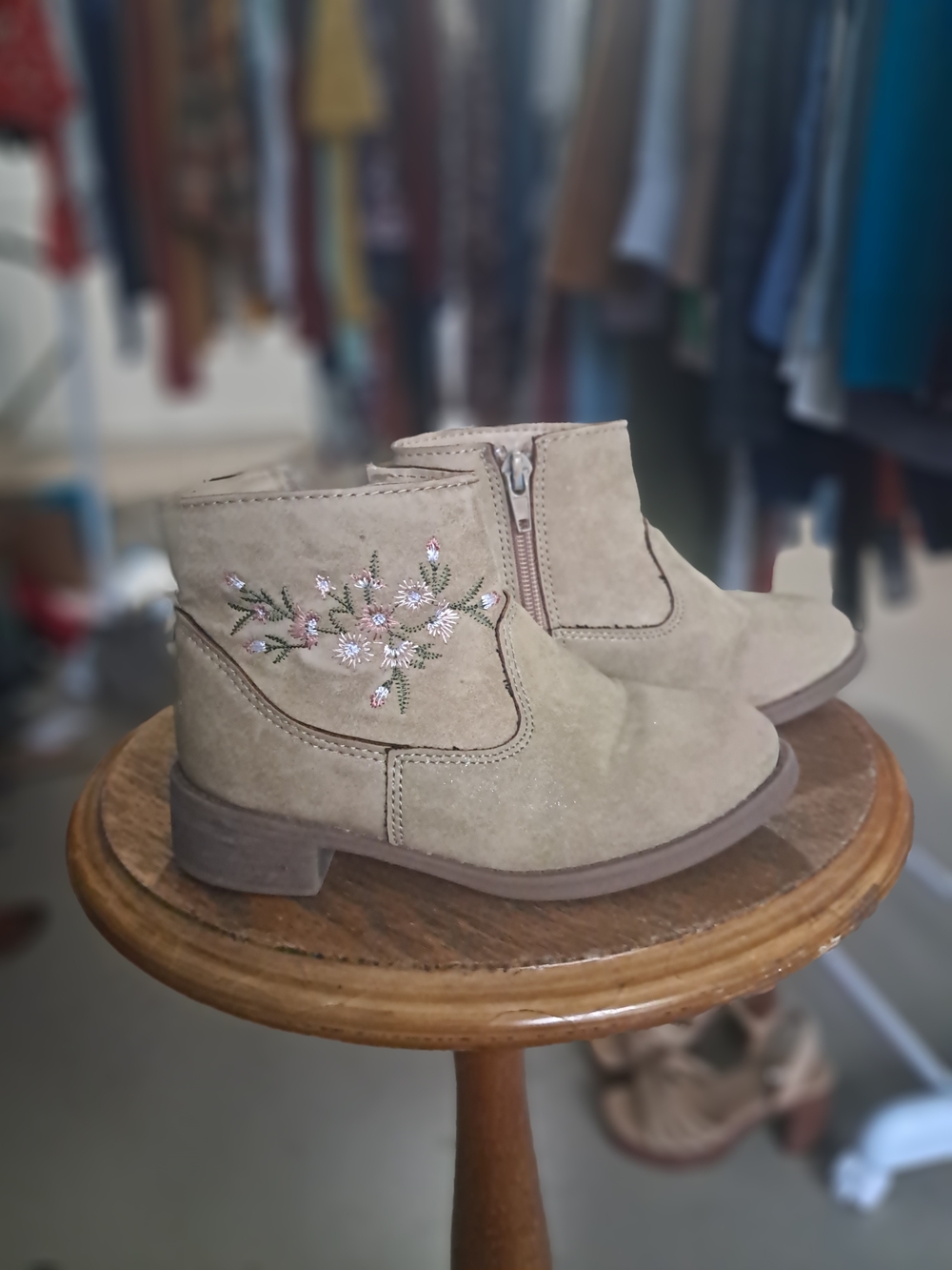 OshKosh B'gosh Tan Suede Embroidered Girls' Ankle Boots
